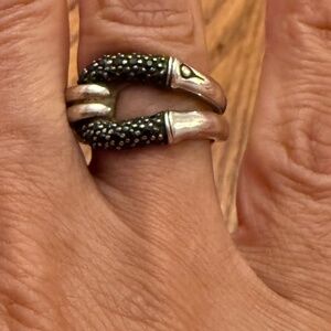John Hardy Sterling Bamboo Black Sapphire Hook Ring